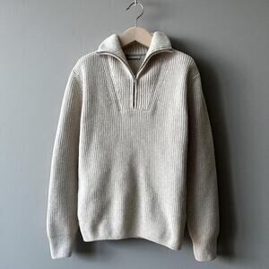Zara Quarter Zip Turtleneck Sweater, Size M, Natural